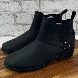Teva Ellery Womens 9 Black Leather Waterproof Pull On Chelsea Ankle Boots
